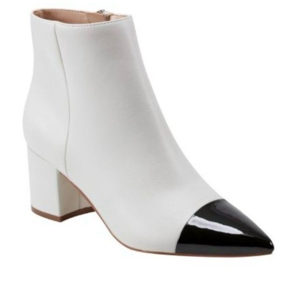 Marc Fisher Shoes - White Ankle Boot with Black Cap Toe